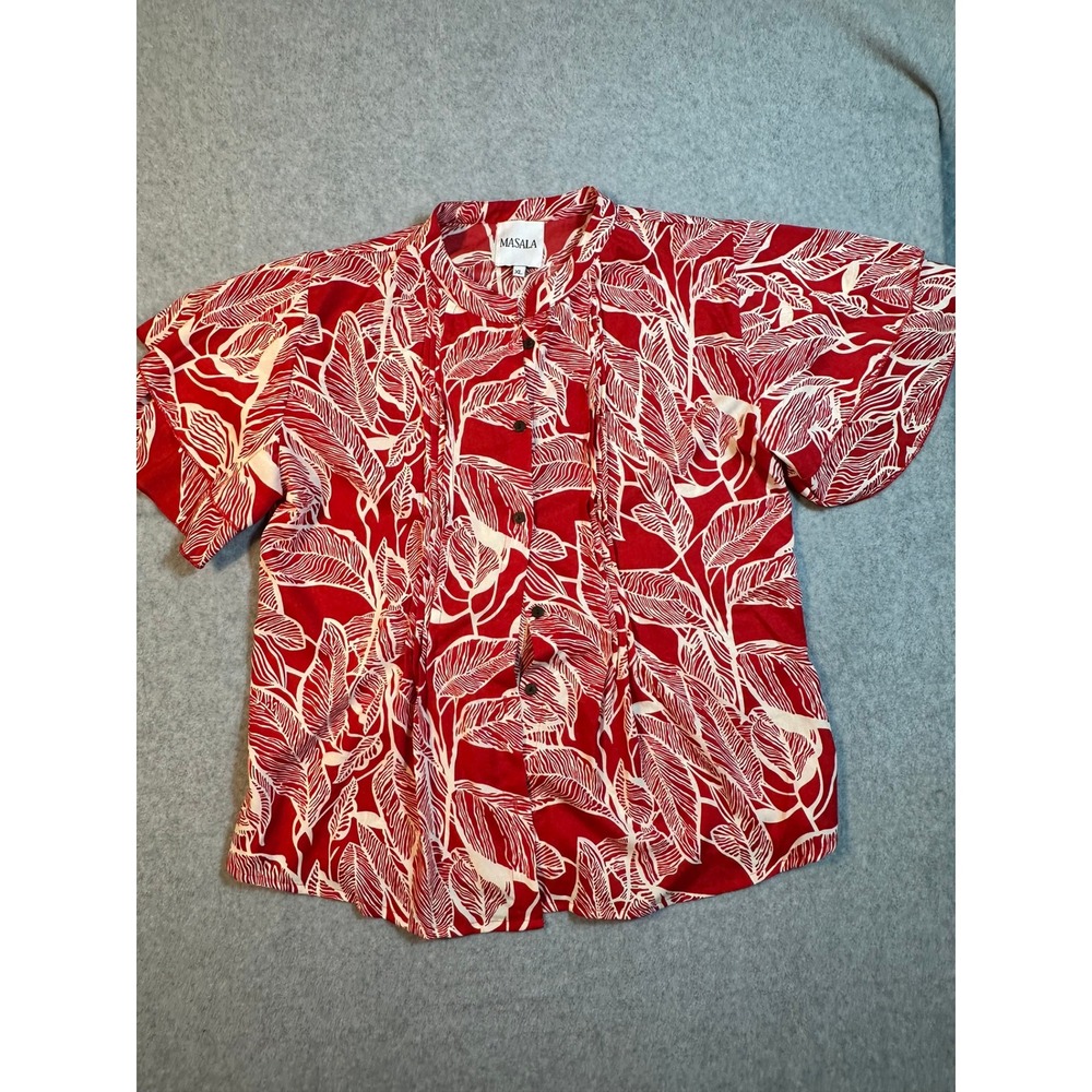 Masala Womens Red White Tropical Leaf Print Matching Set Top Pants XL